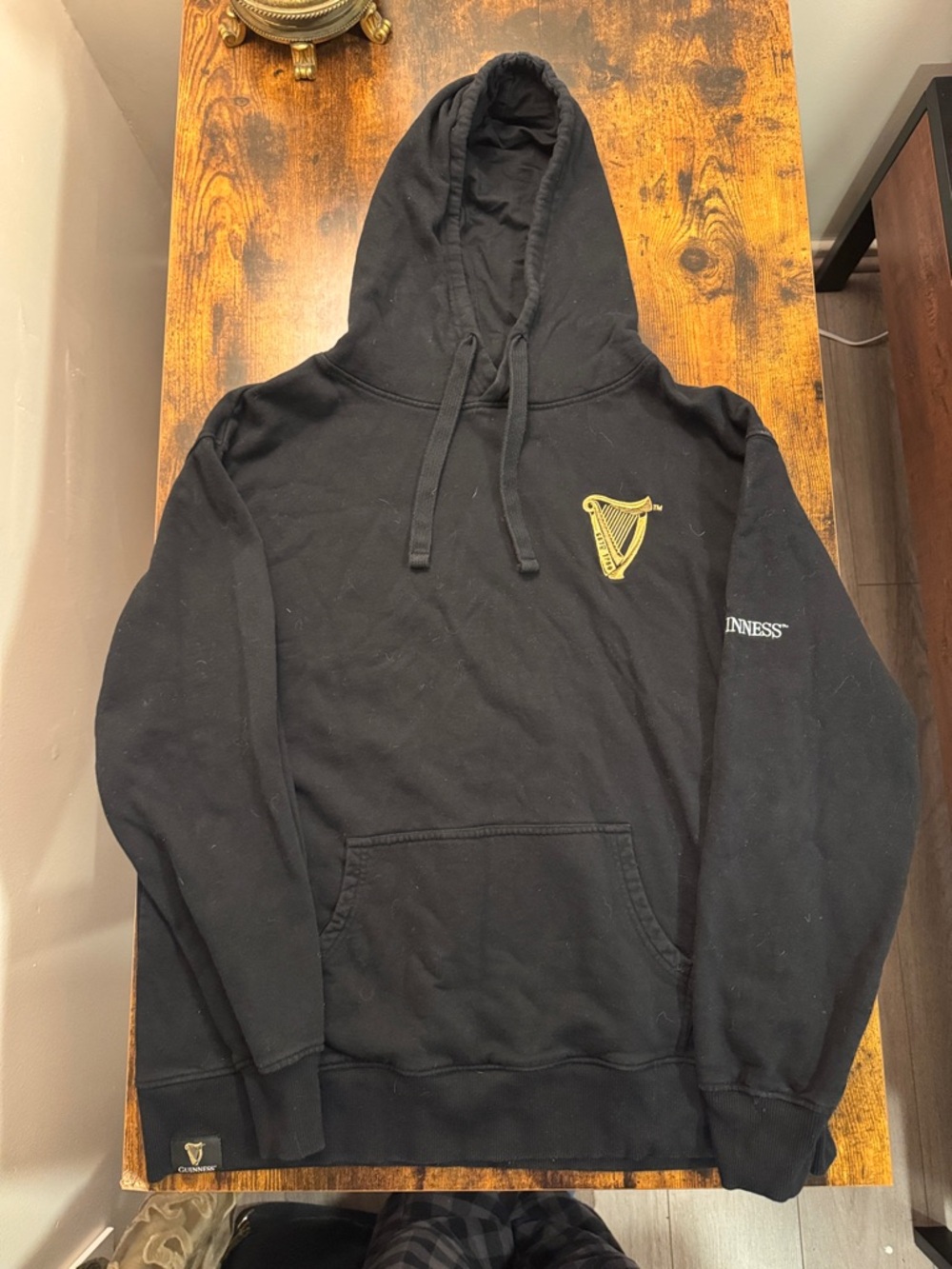 Guinness Black Hoodie with Gold Harp Chest